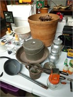 vtg. lot tinware - graniteware - old bucket & more