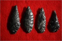 4 Obsidian Cascade Arrowheads Longest is 2 5/8" Fo