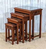 Vintage Carved Asian Nesting Tables Set of Four