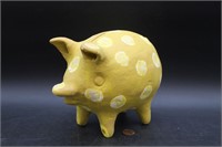 Hand-Made Folk Art Pottery Yellow Piggy Bank