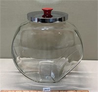 VINTAGE CLEAR GLASS CANDY COVERED JAR