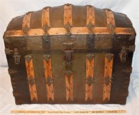 ANTIQUE DOME TOP TRUNK - NEEDS LEATHER HANDLES