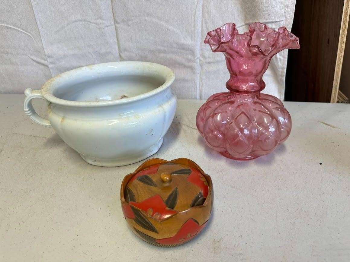 Ironstone China Bowl, Vase & Wooden Bowl