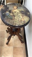 Upcycled tea table with artful decoupage applied