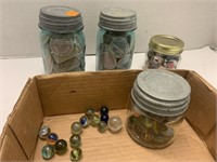 Marbles, Tokens, Buttons in Jars