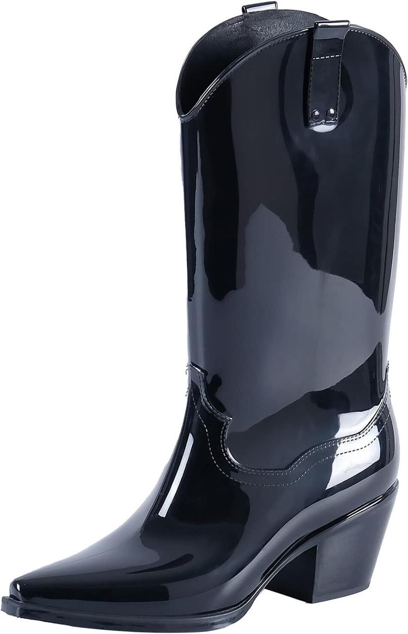 Mid Calf Rain Boots Women's Waterproof 10 Black