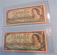 1954 & 1967 Canada One Dollar Bills \Currency Lot