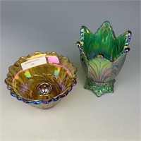 Fenton Green & Amber Acanthus Candle Holder Lot