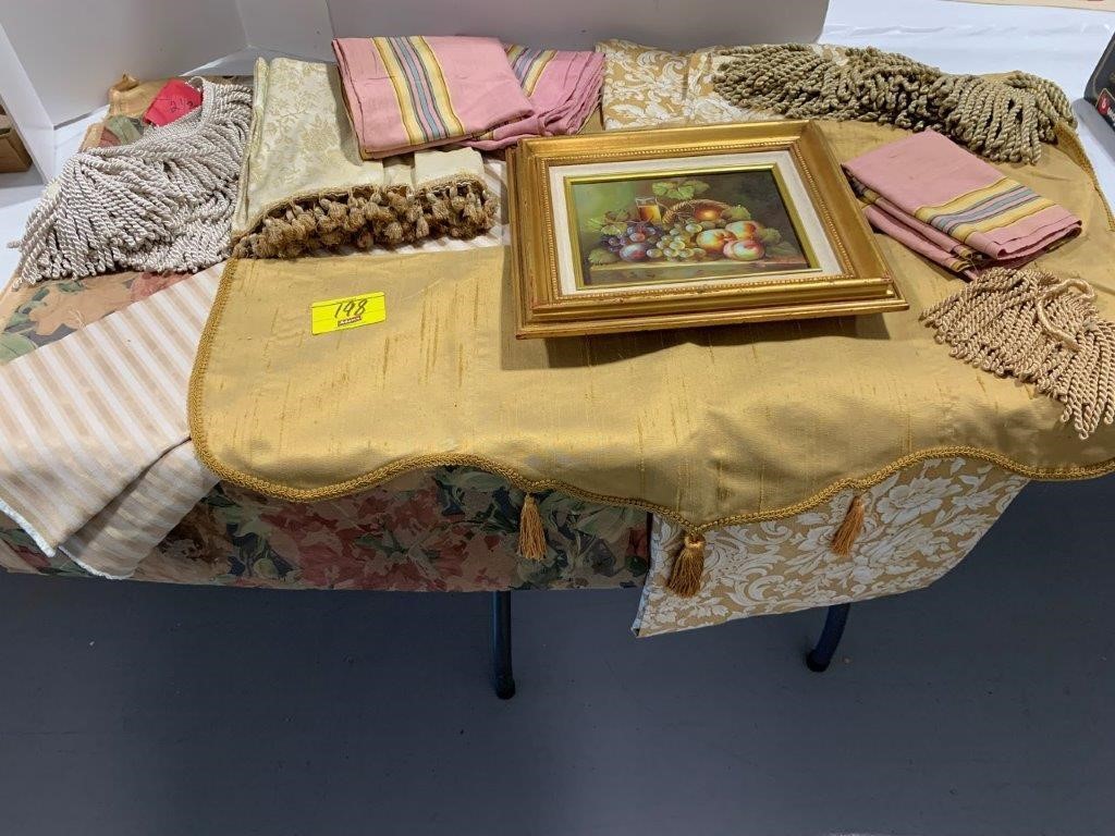 GROUP OF VINTAGE SOFT GOODS, FRAMED STILL LIFE