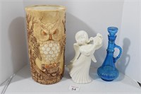 Large Ceramic Owl Vessel, Angel & Decanter