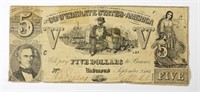 1861 $5 CONFEDERATE STATE OF AMERICA