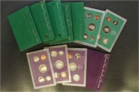 US Coins 11 1990s Proof Sets, with and without box