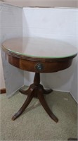 Vintage Lamp Table w/Glass Top Protector-22" Diam
