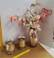 Vases 3 Matching & Faux  Flowers