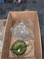 cut and pressed clear and green glass lot