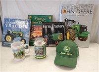 JOHN DEERE BOOK, CAP, CUP & TIN AND