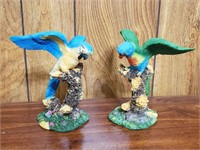 Pair of Tropical Parrot Bird Figurines