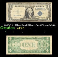 1935G $1 Blue Seal Silver Certificate Grades vf+ M