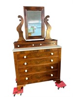 19TH CENT. WALNUT MARBLE TOP DRESSER WITH MIRROR