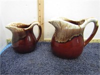 2-- BROWN DRIP POTTERY PITCHERS