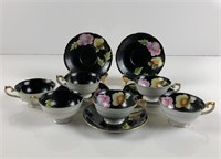 Black Floral Porcelain Cup & Saucer Set