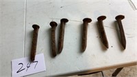 6 vintage, railroad spikes,