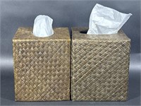 Two Natural Woven Tissue Boxes