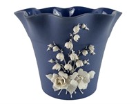 Vintage Blue Lefton Flower Pot w/ White Flowers