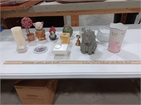 Figurines.  Candle, bell, Bank, Keychain,