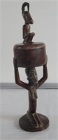 African carved wood figurine trinket box 17" x 4"