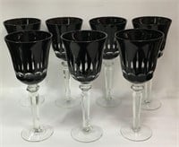 Set Of 8 Amethyst Cut To Clear Wine Glasses
