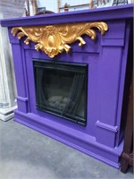 Purple and gold wood electric fireplace