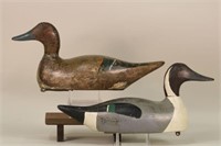 Pair of Drake and Hen Pintail Duck Decoys by
