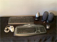 2 logitech keyboards w/ 3 mice and speakers