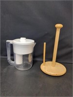 Brita water filter jug, wooden paper towel holder