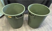 2 Green Shop/Outdoor Garbage Cans Lids Not