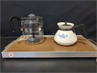 Hot plate, coffee press, Corning ware 6 cup tea