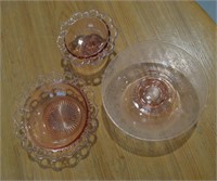 3pcs Pink Depression & Elegant Glass Bowls