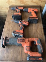 Black and decker 20v lot - 3 drill and sawsall