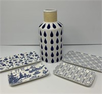 Blue and White Trays and Vase