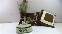 Green/Brown Home Decor Pillows/Vase