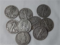 Liberty Half Dollars & 1909-S Barber 90% Silver