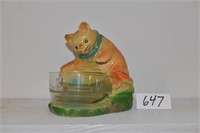 Small Chalkware Cat with Bowl - 7.5" Tall