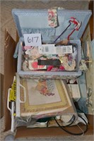 Craft Box Lot, Small sewing basket & Misc.