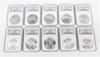 10 NGC-GRADED MS68 SILVER EAGLES - 1986 to 1995