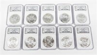 10 NGC-GRADED MS68 SILVER EAGLES - 1986 to 1995