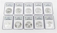 10 NGC-GRADED MS68 SILVER EAGLES - 1996 to 2005