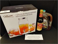 1 Gallon Beverage dispenser with 4 Mason Jar Mugs