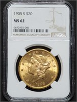1905-S $20 Liberty Gold Double Eagle NGC MS62