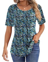 C732  Fantaslook Pleated Short Sleeve Top, MED